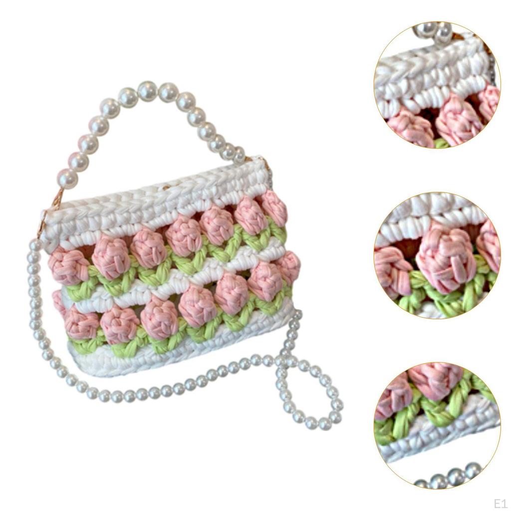 DIY Knitting Crochet Bag Kit Flower Hand Woven Handbag 7.09x2.76x5.12" Crossbody Girls Holiday