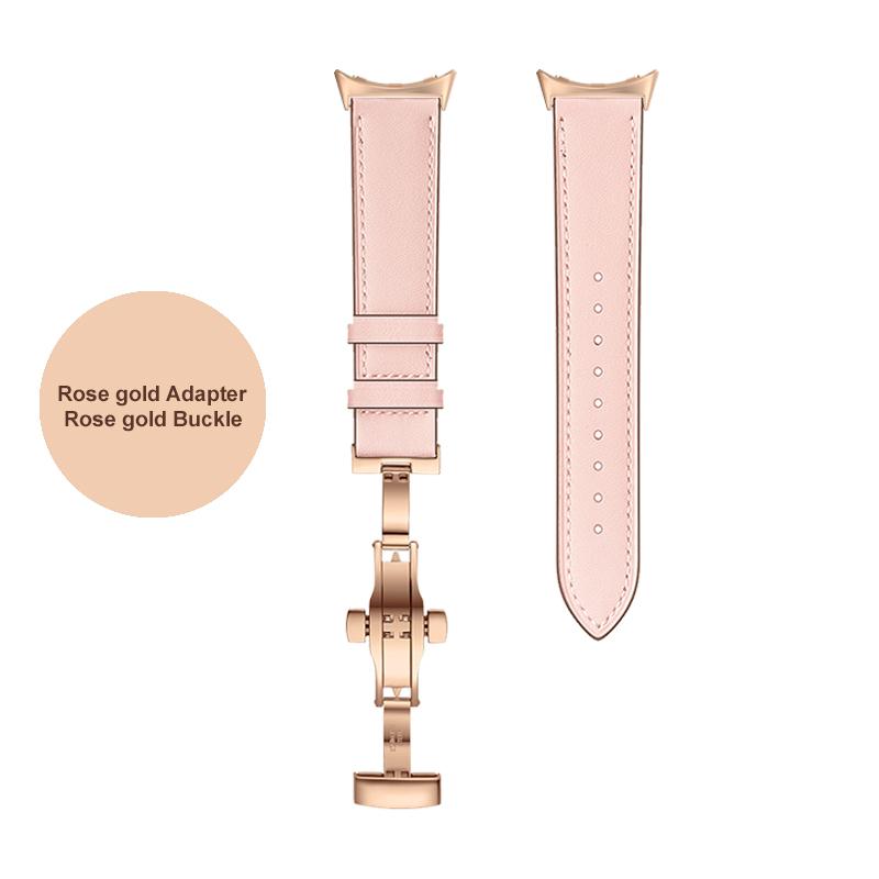 Butterfly buckle Leather Strap For Google Pixel Watch Band Pixel Watch Watchbands Bracelet With adapter (Silver/Black/Rose gold)