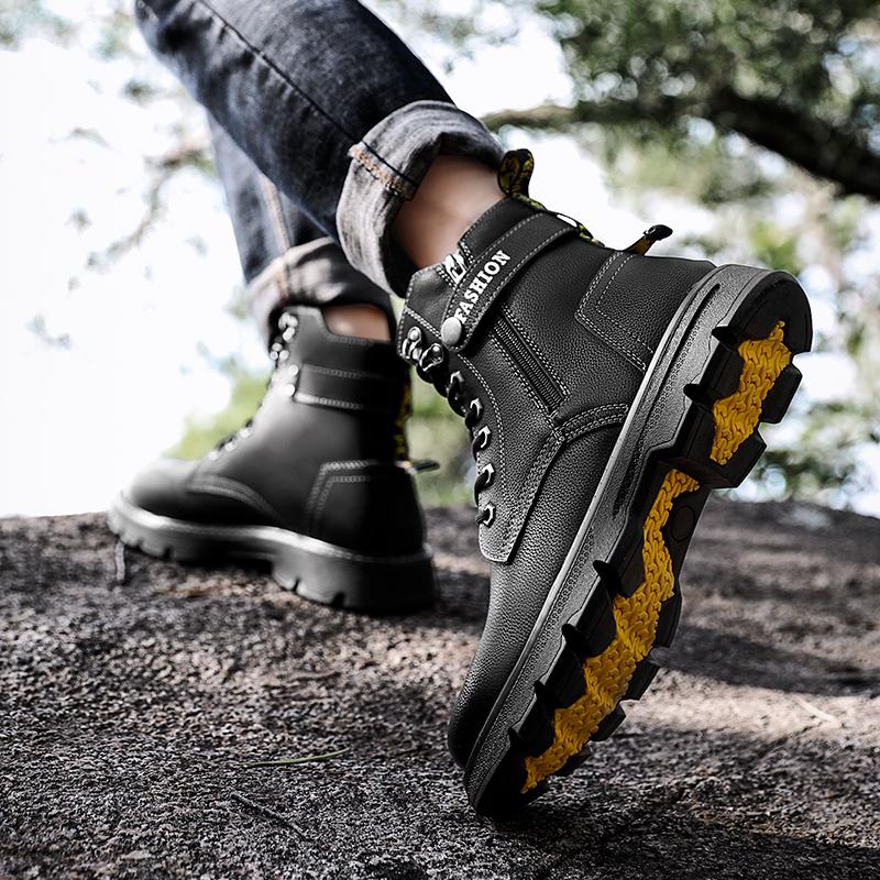 Brand Autumn Winter Men Genuine Leather Boots Casual Motorcycle Boots Men Outdoor Military Ankle Boots Side Zipper Snow Shoes