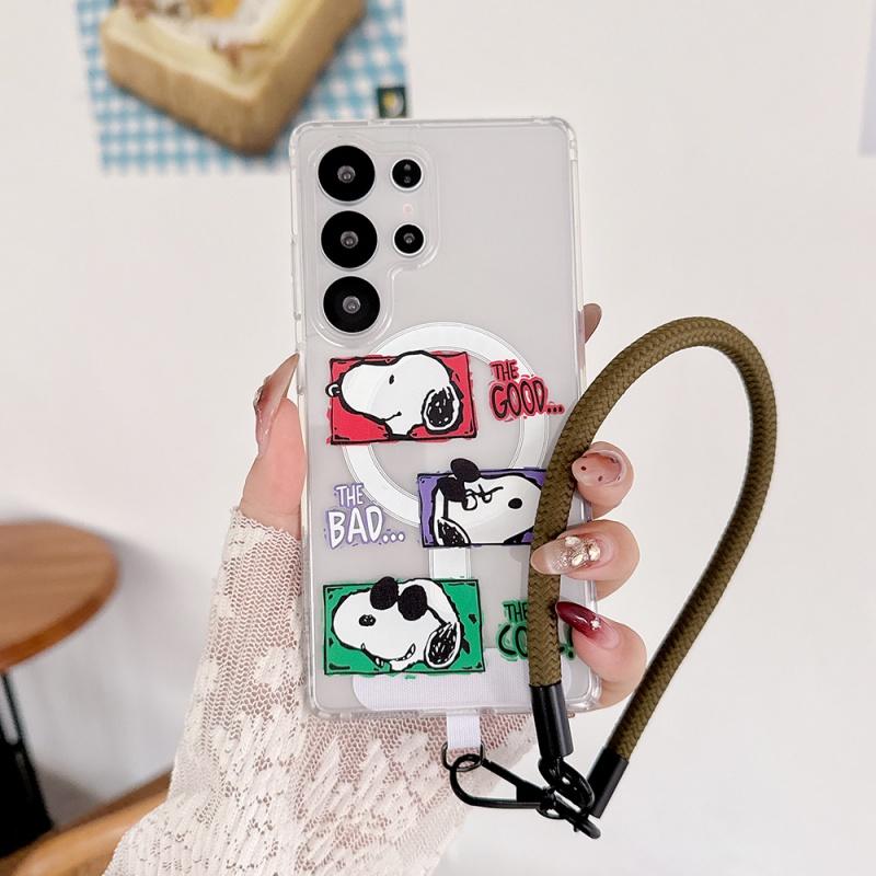 Funny Cartoon Cute Snoopy Magnetic Magsafe Wireless Charge Phone Case For Samsung S23 S24 S25 S26 Ultra Plus A55 A16 A15 Cover