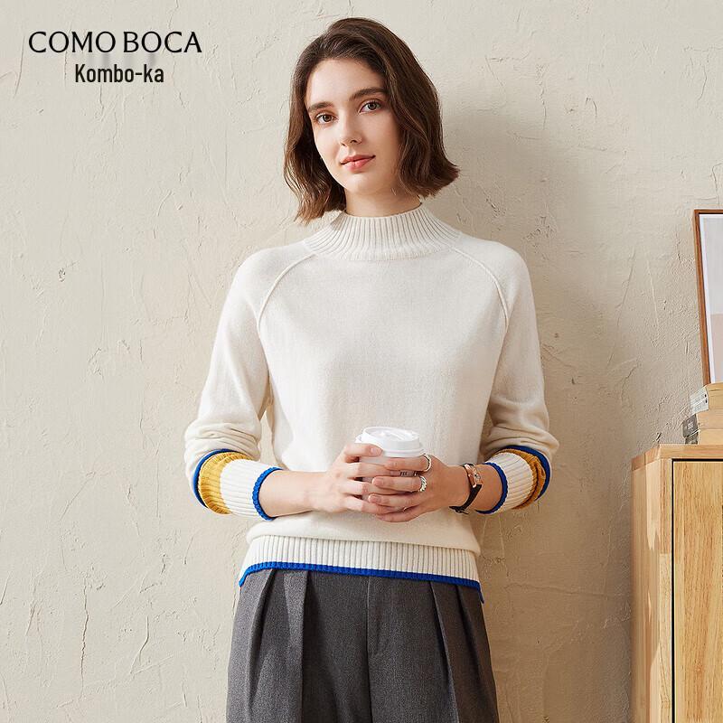 

Женский осенне-зимний кашемировый свитер колор-блок с полувысоким воротником XL