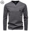 Polo Ralph Lauren 2025 Høst Ny Herre Broderi Casual V-hals Langermet T-skjorte Slim Fit Base Skjorte Ren Bomull T-skjorte Topp for Menn