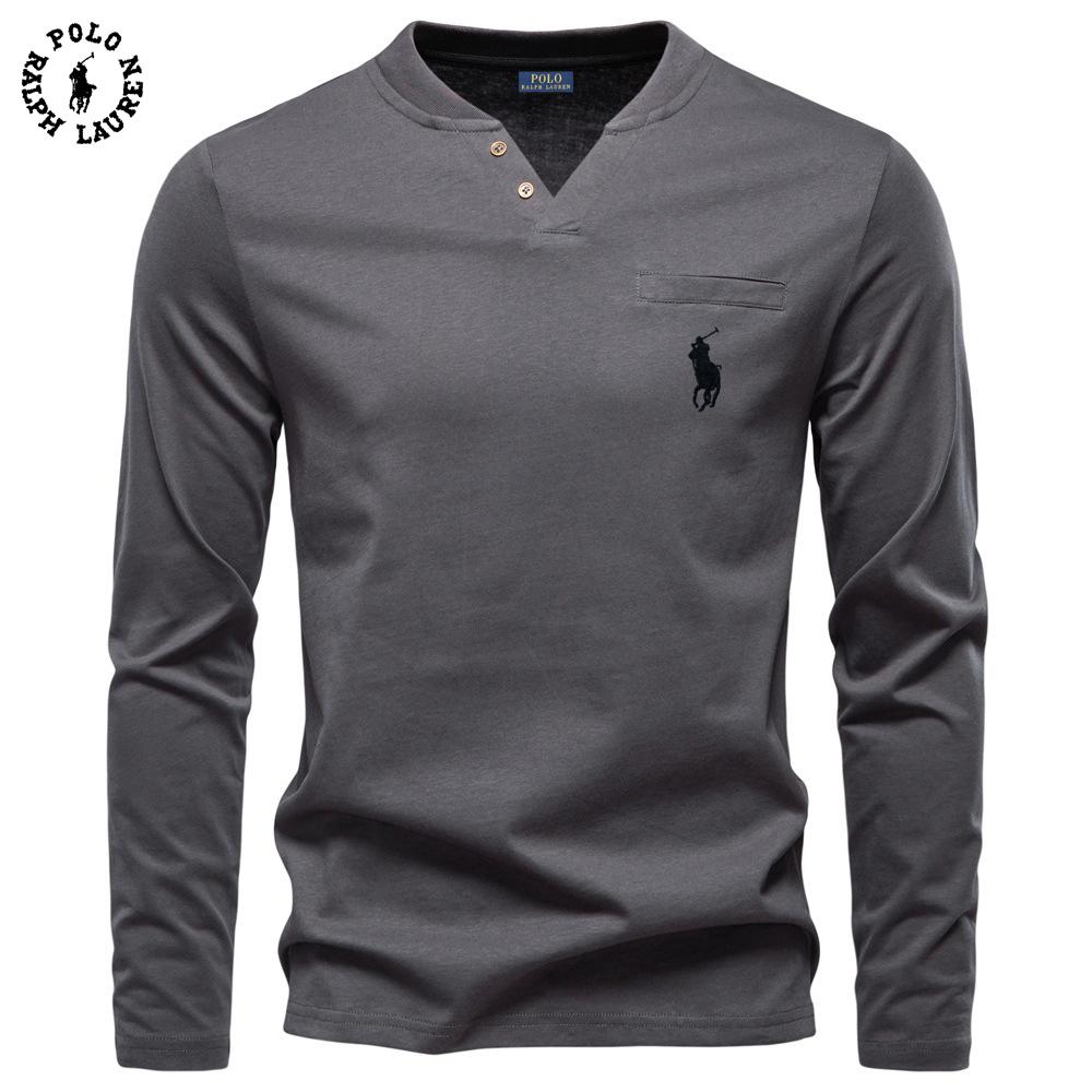 Polo Ralph Lauren 2025 Høst Ny Herre Broderi Casual V-hals Langermet T-skjorte Slim Fit Base Skjorte Ren Bomull T-skjorte Topp for Menn