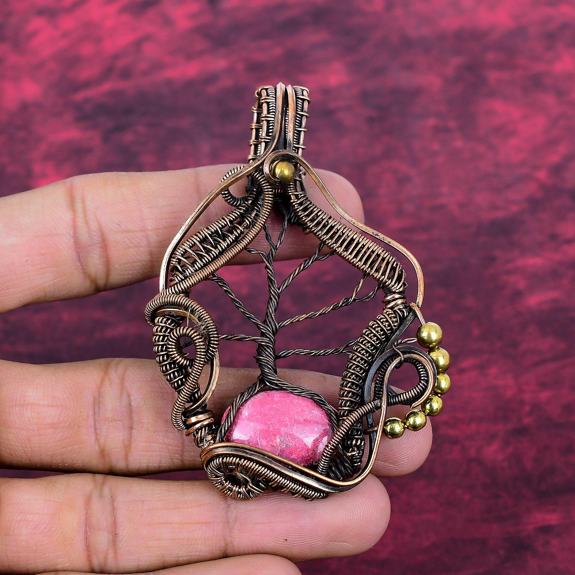 Tree Of Life Thulite Pendant Copper Wire Wrapped Jewelry Natural Gemstone Pendant