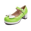 Fashion Girls Sweet Med Heel Ruffles Lolita Shoes Cute Bow Mary Jane Pumps Bride Wedding Cosplay Party Red Pink Black Green Size 34-48
