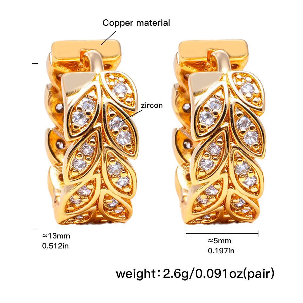 Copper-Plated 18K Gold Rose Leaf Earrings: Luxurious Light Niche Style with Micro-Paved Detailing
