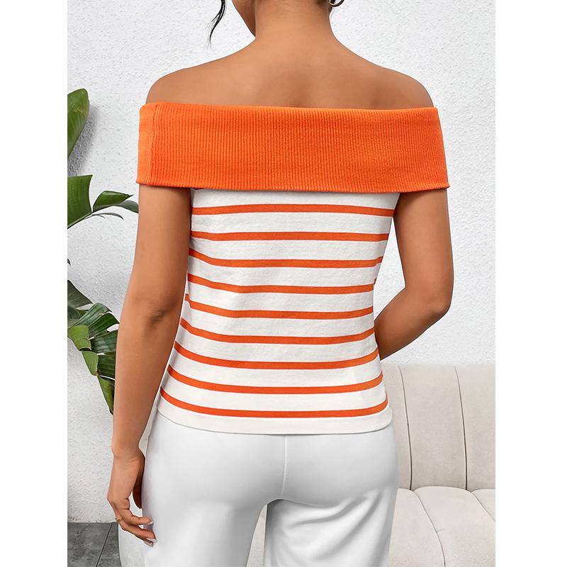 Moda Donna Rigata Senza Maniche Fuori Spalla Pullover Pullover Maglieria Donna Primavera Estate