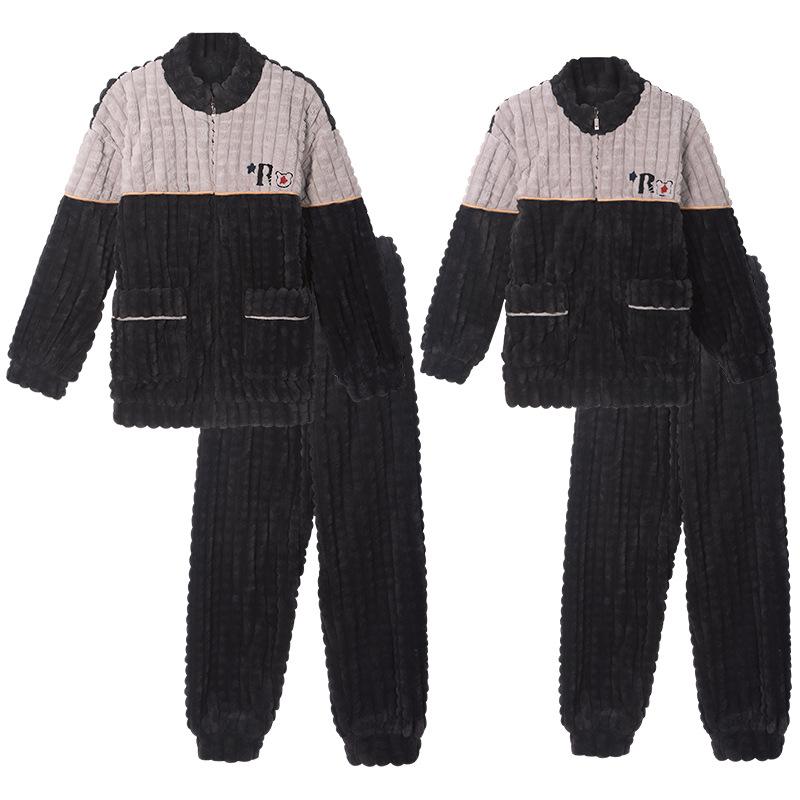 Couple's Cozy Pajama Set: Women's Autumn Winter Coral Fleece & Men's Thickened Plus Velvet Flannel Homewear
