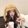 Women Winter Hat Long Bunny Ear Decor Knitted High Elasticity Warm Thick Soft Ear Protection Solid Color Windproof Anti-slip Decorative Lady Cap