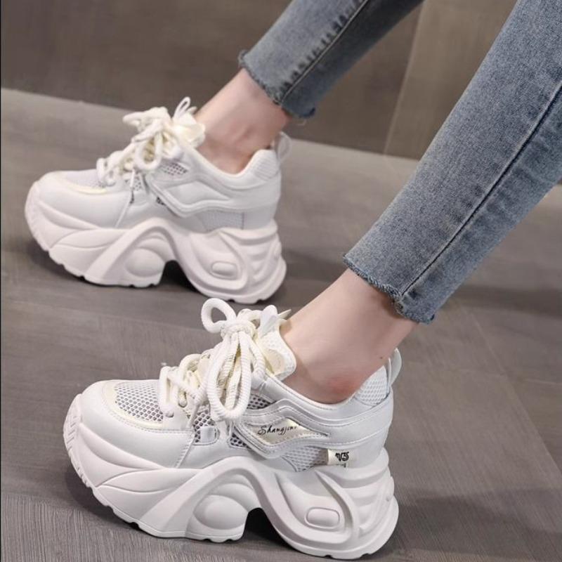Lace Up Women's Sneakers Shoes Whit High on Platform Ladies Footwear Designer Luxury Offers Deals Cotton 2025 New Offer Stylish