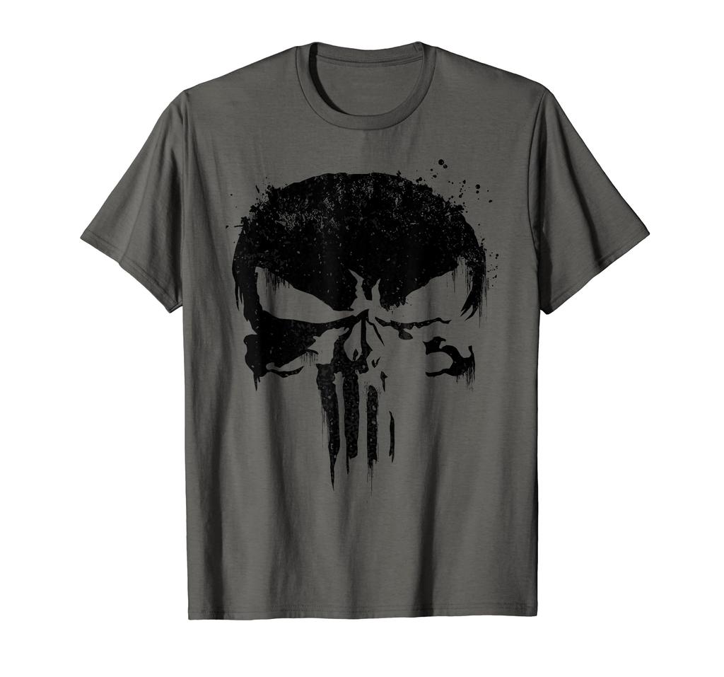 Marvel Punisher Black Paint Splatter Skull Graphic T-Shirt Tee