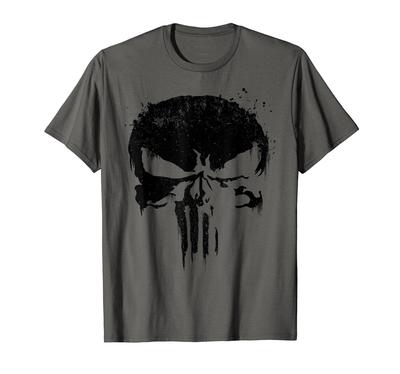 Marvel Punisher Schwarzer Farbspritzer Totenkopf Grafik T-Shirt