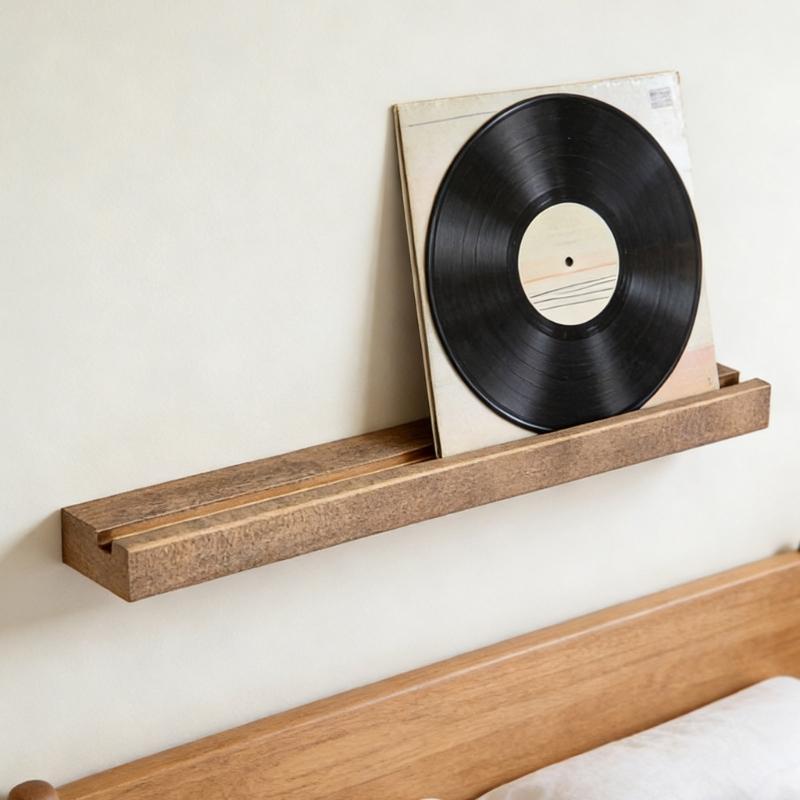 Retro Style Wall Mounted Shelf For Record Storage Made Of Wood Heavy Load Easy Installation For Home Decoration
