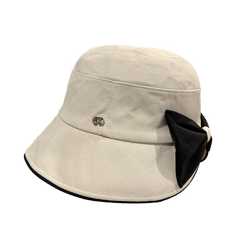 Contrasting color bow bucket hat women's spring and autumn new fashion washbasin hat wide brim versatile face hat