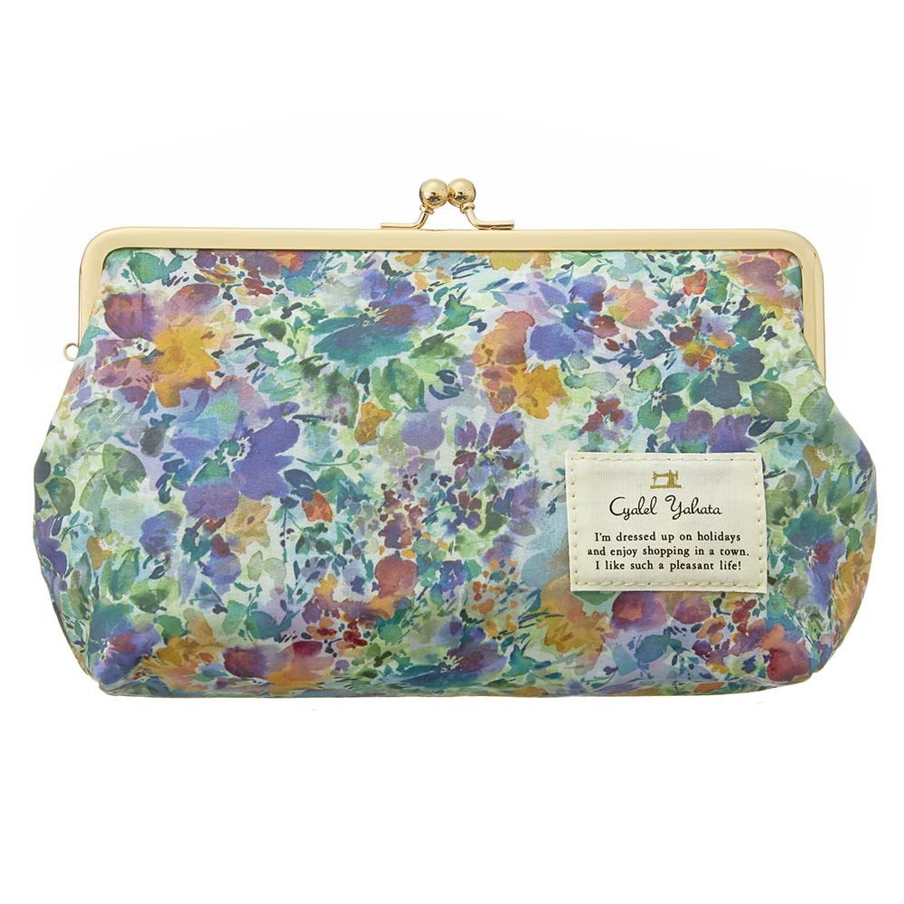 

Cyalel Yahata Botanical Flower Clasp Travel Pouch with Laminated Makeup Cosmetic Gadget Inner Made in Magical Daisy Blue Exterior, Large, Pouch,
