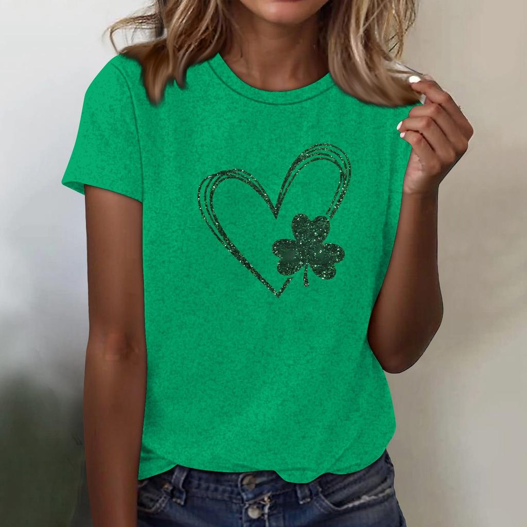 Women's T-shirt Casual Loose St. Patrick's Day Printed Crewneck Pullover Short-sleeved Top