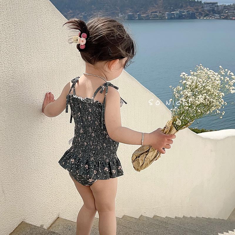 Floral Ruffle Strappy Triangle One-Piece Swimsuit for Girls