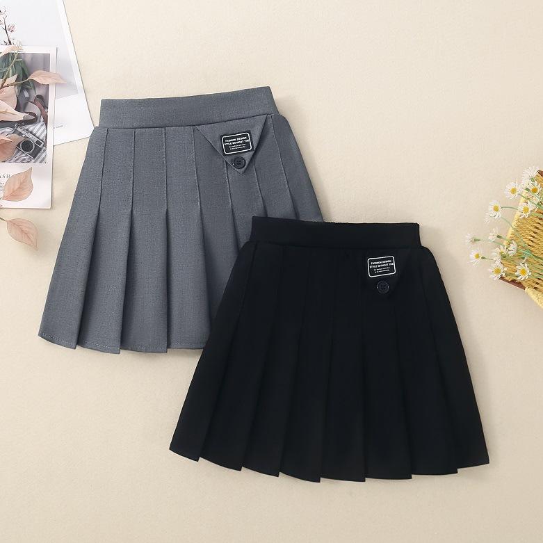 Girls' Skirt Pleated Skirt 2024 Spring and Autumn New Style Medium and Large Children's Solid Color Skirt Children's Versatile Jk Skirt Autumn