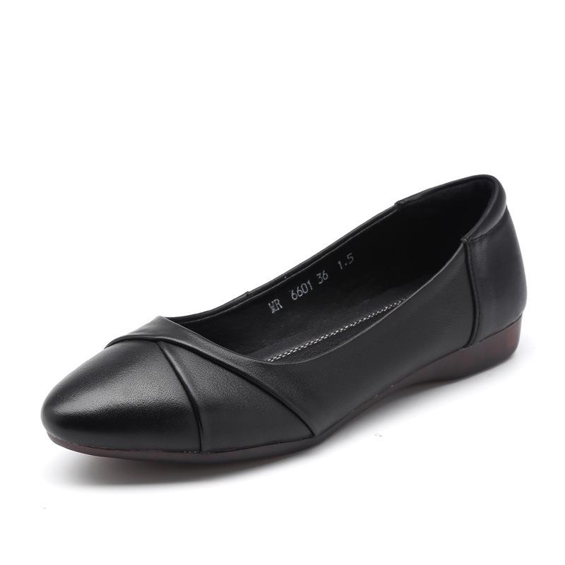 Jarní pohodlné boty z pravé kůže pro ženy středního a staršího věku - Měkká podrážka, Plochá, Mělký výstřih, K dispozici nadměrné velikosti