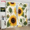 2PCS Digital Printed Curtains, Sunny Day Sunflower Summer Floral Yellow, Window Curtains for Living Room Bedroom Home Decoration