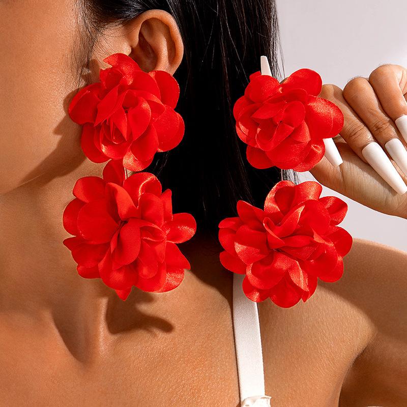 Fresh multi-colored flower earrings Valentine's Day series gentle simulation big flower earrings earrings women