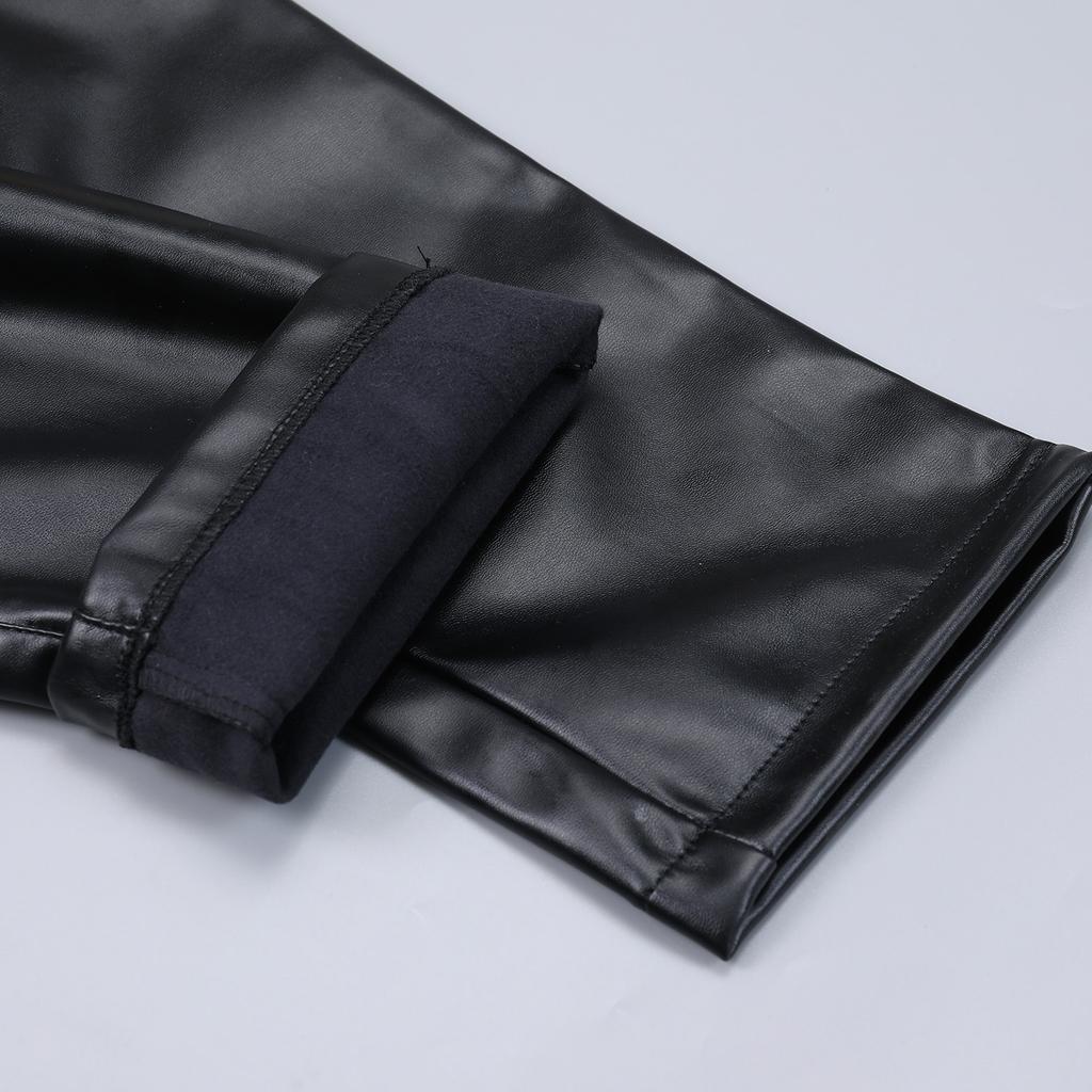 Men Slim Fit Korean Style Pu Leather Motorcycle Casual Long Pants