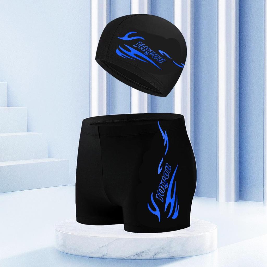 Men's Plus Size Solid Color Swim Trunks with Letter Print - Anti-Chafing Beach Shorts