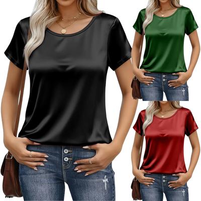 Women's Elegant Lightweight Satin Short-Sleeve T-Shirt Top