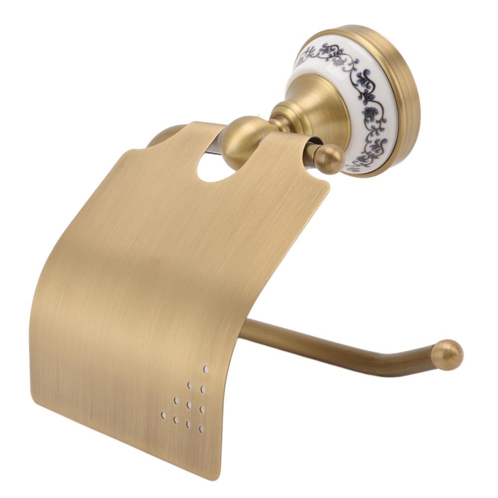 Brass Blue and White Porcelain Paper Towel Holder Tissue Holder  Bathroom Restroom Toilet