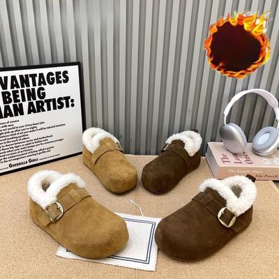 Women's Large Size Soft Sole One Foot Stirrup Winter Warm Anti-slip Fur One Snow Boots Padded Lined Ankle Boots Outdoor Sports Cotton Boots