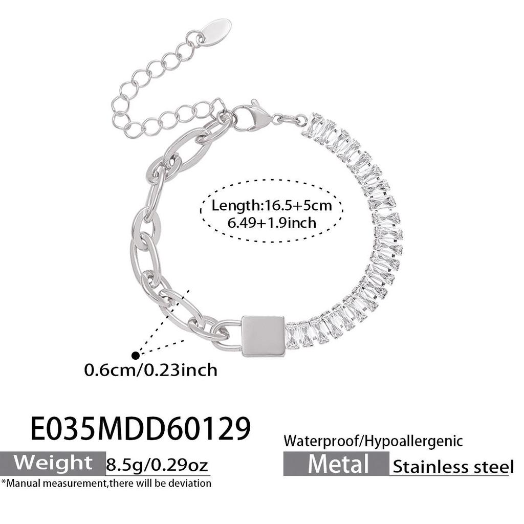 Zircon Inlaid Metal Chain Bracelet: European-American Niche Light Luxury Design