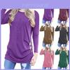Fashion Women Long Sleeve Casual Blouse Stylish Tunic With Brown Button Accents