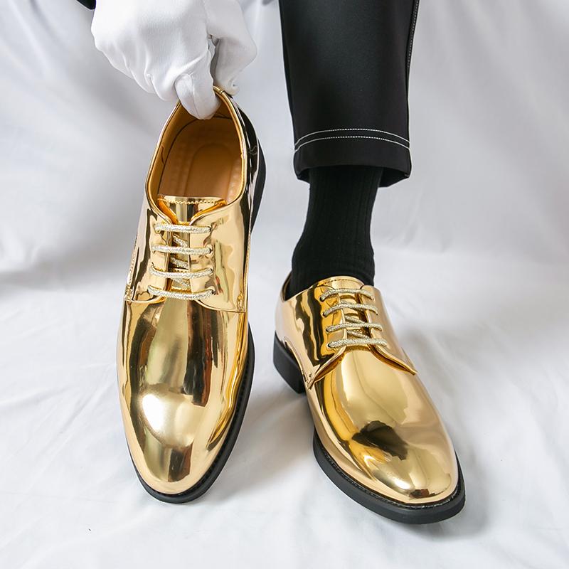 Men Gold Dress Oxford Leather Silver Business Shoes Tuxedo Wedding Blazers Saddle Dance Shoes Large Size