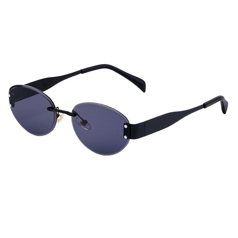Oval Rimless Sunglasses Women'S High-End Trend Diamond Trimmed Sunglasses Sunshade Large-Frame Glasses