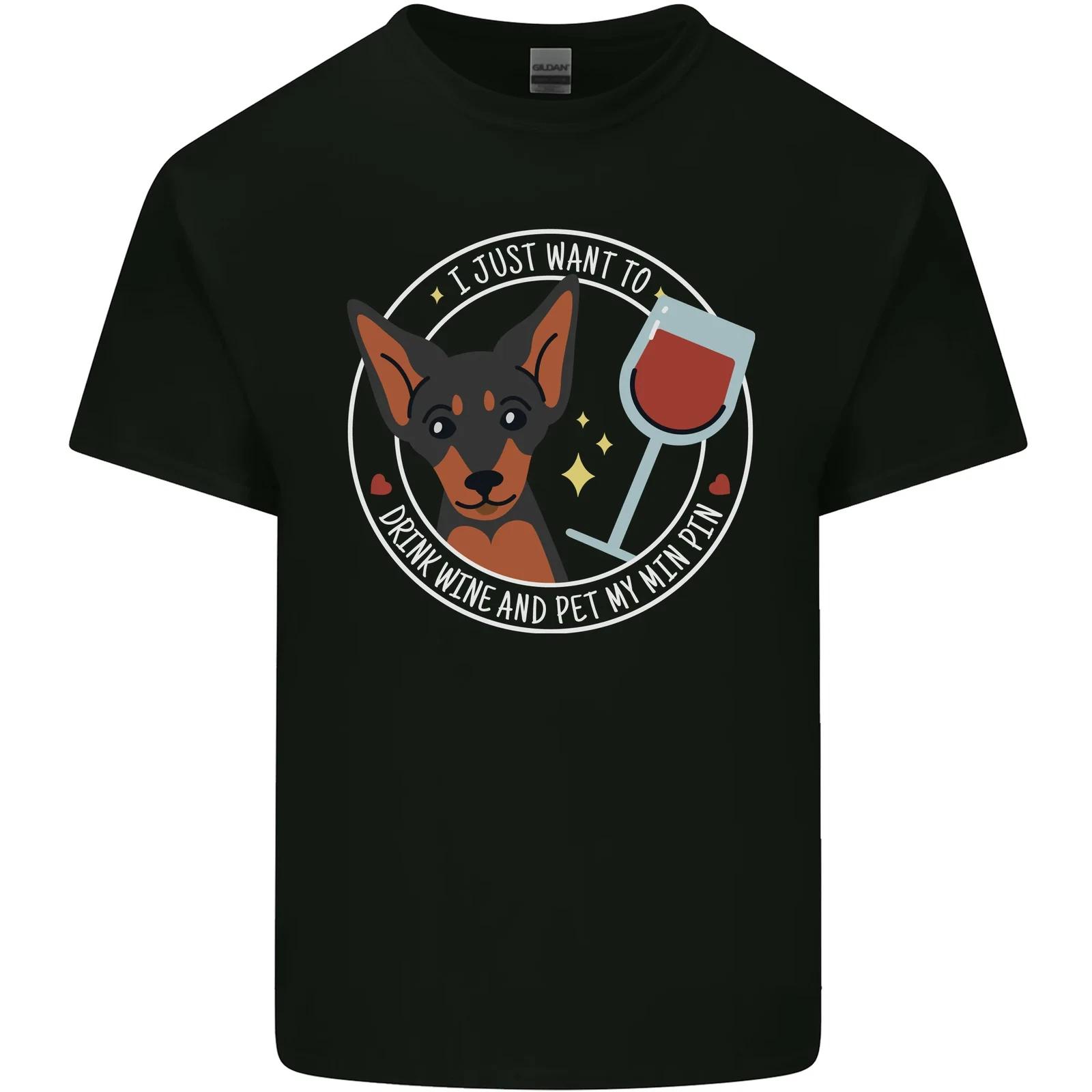 

Wine With My Min Pin Dog Miniature Pinscher Kids T-Shirt Childrens XL