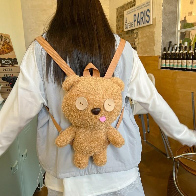 Plush Bear Itabag Backpack For Women With Zipper Closure And Inner Pocket For Daily Use
