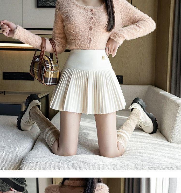 Women's High-Waist Pleated Wool Skirt - Spicy American Style for Autumn/Winter