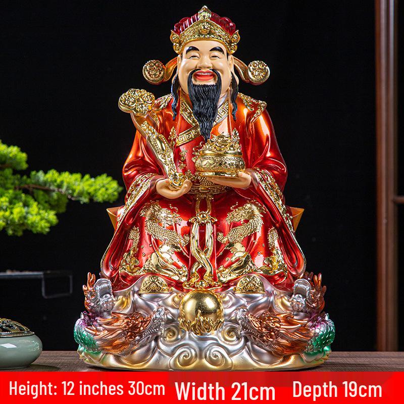Statua Buddha in Resina Ruyi Dio della Ricchezza con Nove Draghi, 30 cm o 40 cm - Ornamenti per la Prosperità