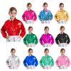 Unisex Kids Metallic Shiny Jacket Turn Down Collar Long Sleeve Hip Hop Dance Outerwear with Flap Pockets