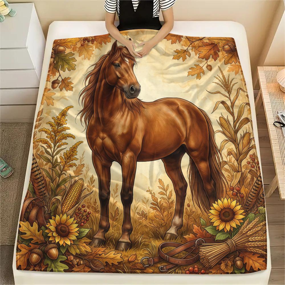 Flower border dinosaur horse Print Flannel Blanket High quality Comfortable for All Seasons Home Decor Warmth and Comfort Perfect for Christmas Gifts