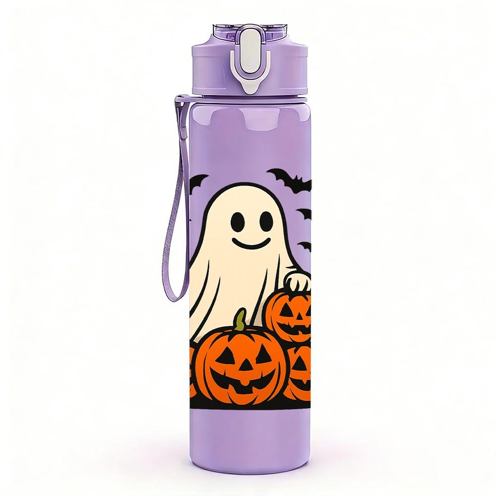 1PC Ghost Pumpkin Halloween 750ml Color Plastic Sports Water Bottle Leakproof Flip Straw Lid Suitable for Sports Office Home Use