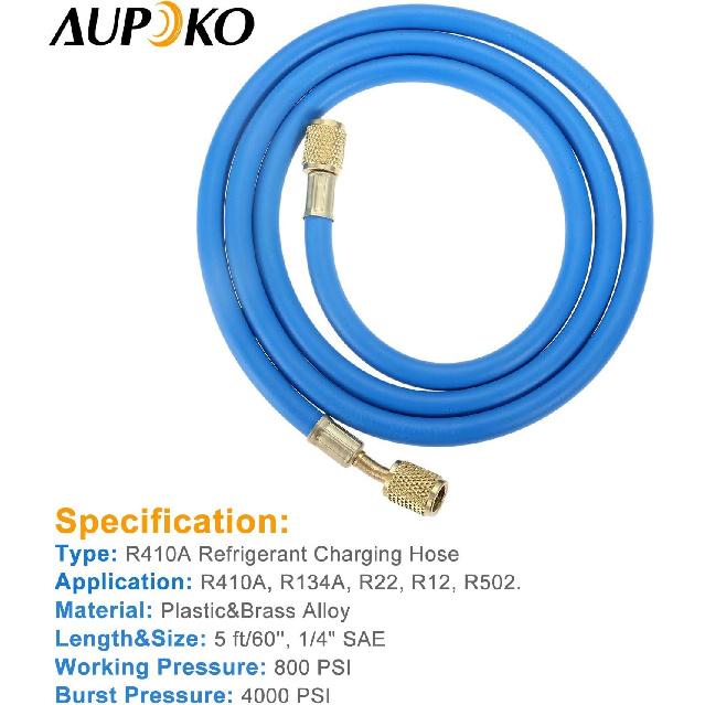 R410A AC Refrigerant Charging Hoses, 60’’ R410A HVAC Charging Hose with 1/4’’