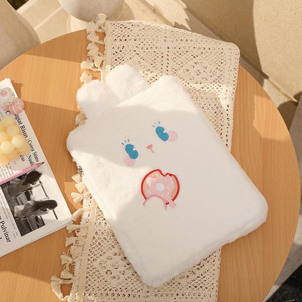 Plush Cute Rabbits Laptop Sleeve Bag Reduce Friction Good Protection Tablet Carrying Case for Outdoor Home White