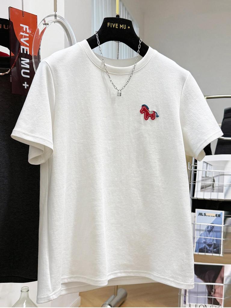 Plus Size 240 Jin Early Spring Round Neck Short Sleeve Cartoon Embroidery Women's T-shirt