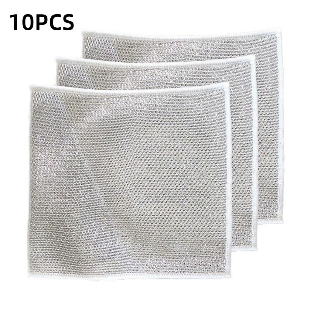 10PCS Double-layer Steel Wire Cloth Washing Dishes Pots Removing Oil Stains Durable Thick Metal Wire for Kitchen Cleaning Cloth