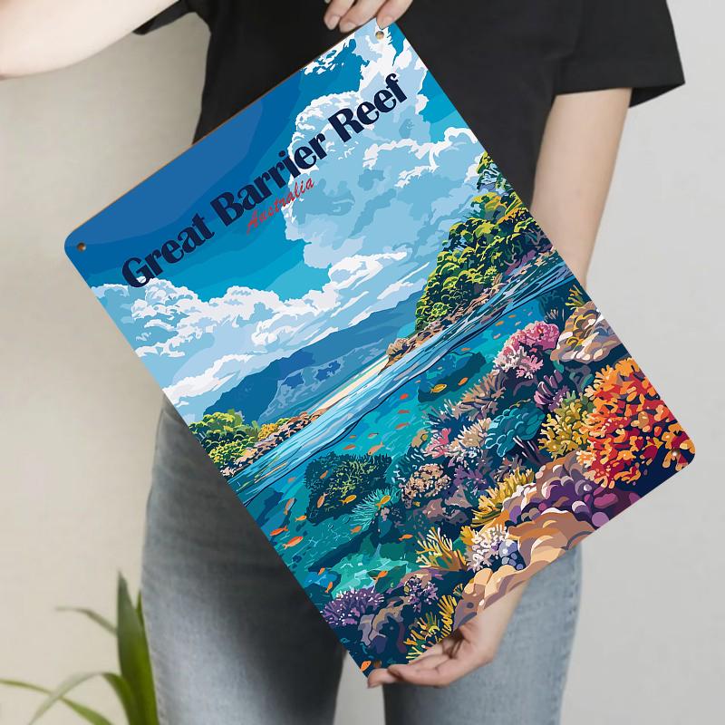 

Great Barrier Reef Underwater World Metal Wall Art Australia Landscape Home Decor Painting 20x30cm（7.8x11.8inch）