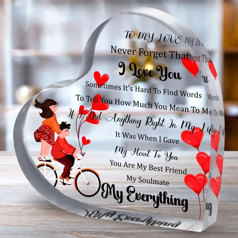 

2D Flat Never Forget I Love You Romantic Acrylic Heart Desktop Decoration Plaque, Home Decor Plaque Hanging Wall Art Decorative Garden Decoration fo 10x10x1cm