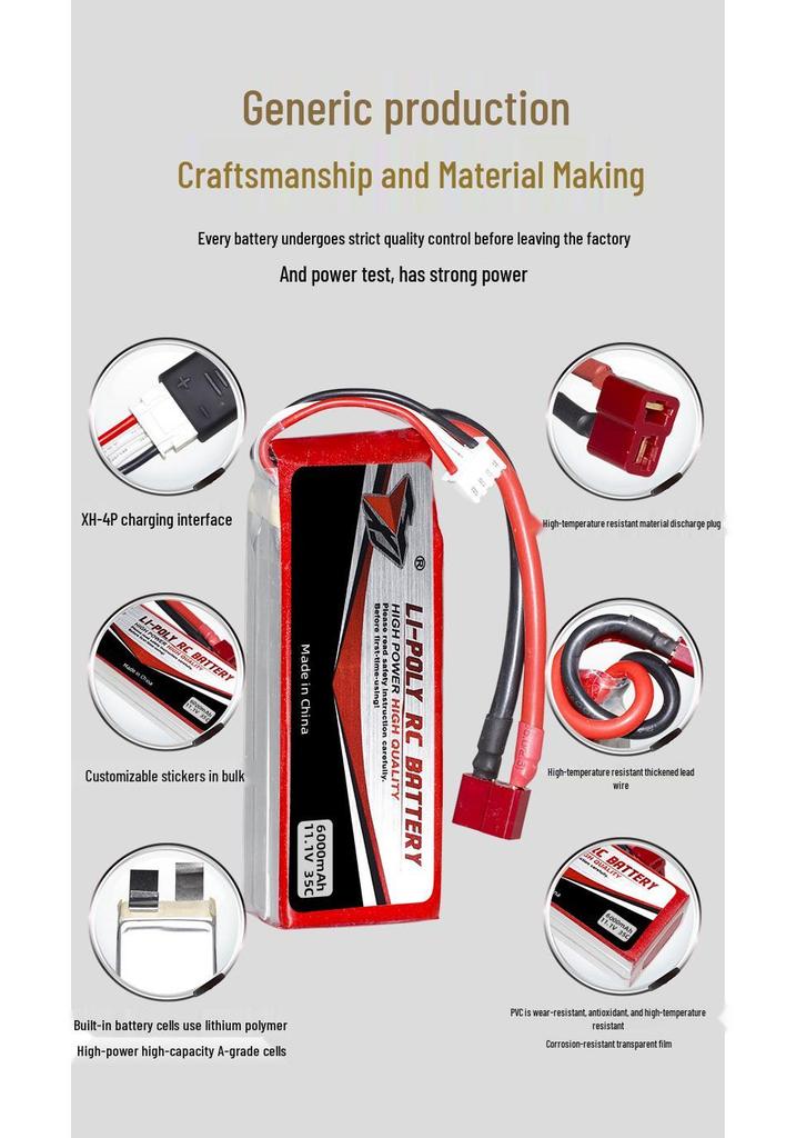 11.1V 6000mAh 35C High Discharge Lithium Battery for RC Cars, Aircraft, and Boats