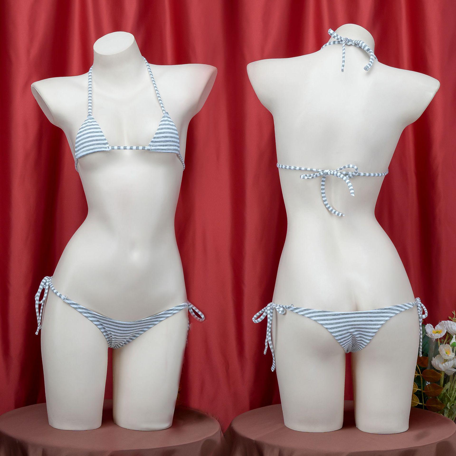 

Flirty Mini Three-Piece Striped Bikini - Sexy Uniform Temptation Pajamas C2083 One Size