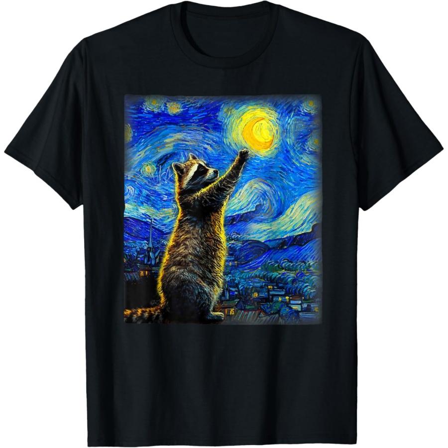 Raccoon Starry Night Painting Van Gogh Funny Raccoon Lover T-Shirt S